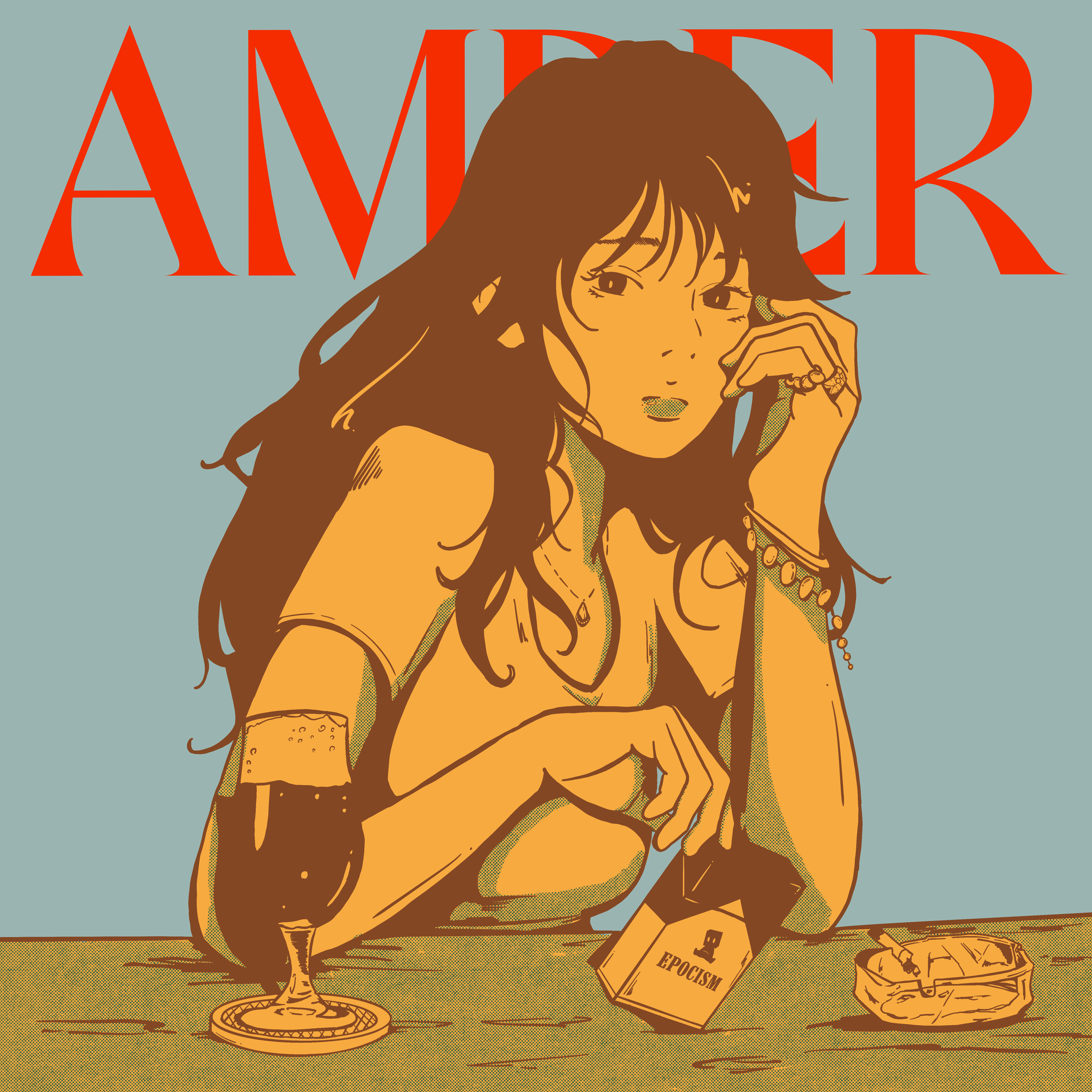 AMBER ジャケット：琥珀色の光に包まれる女性
